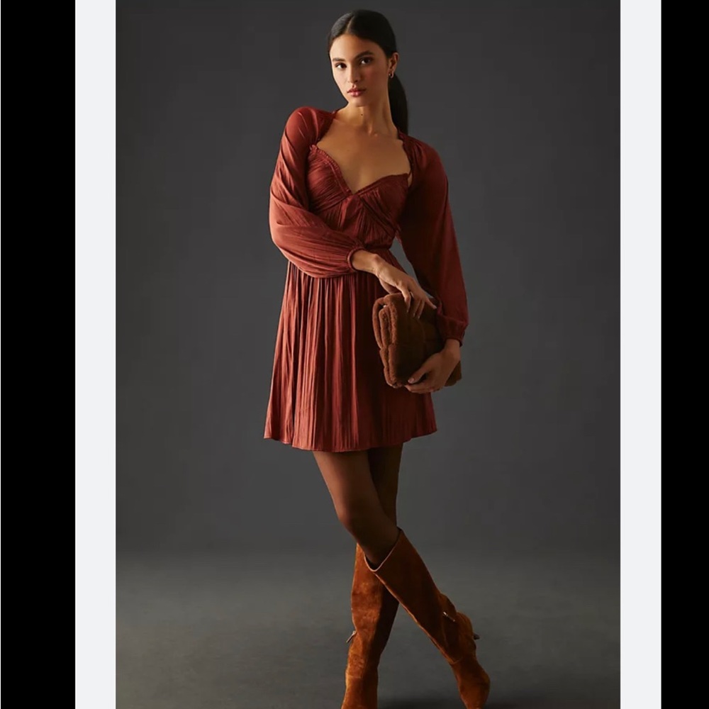 Anthropologie Shirred cutout mini dress